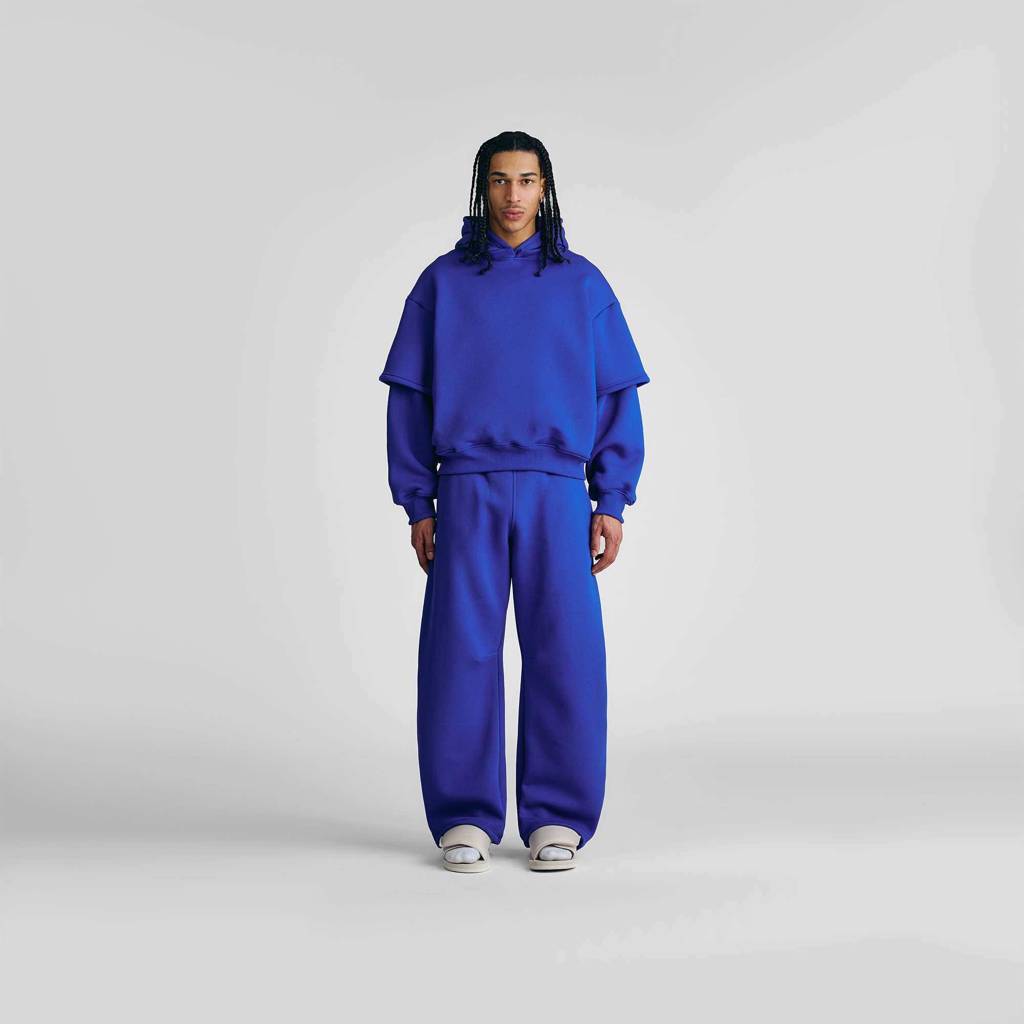 Maglia girocollo a doppia manica blu reale