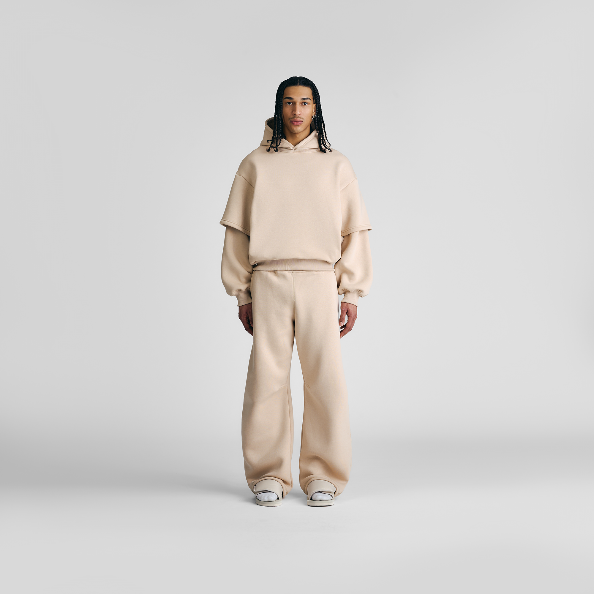 Felpa con cappuccio a doppia manica Soft Sand