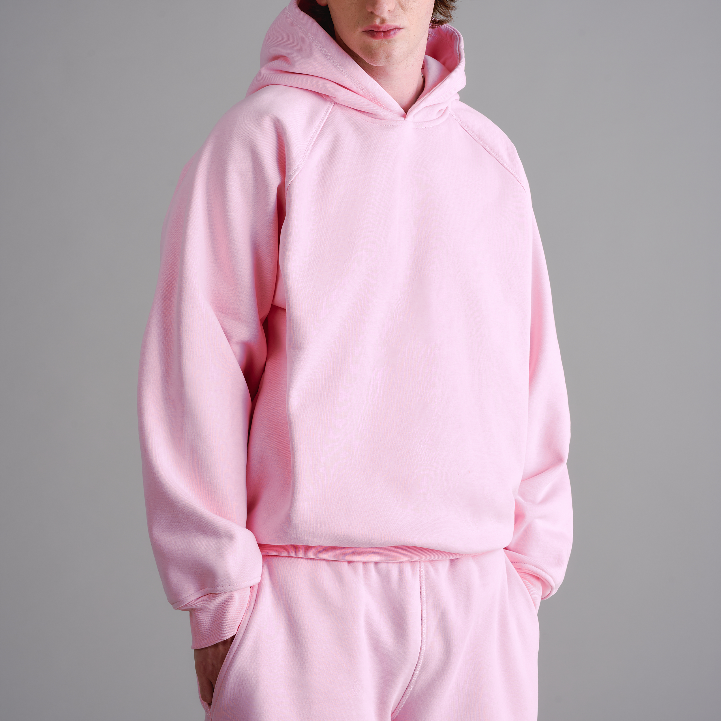 Felpa con cappuccio rosa baby premium da 500 g/m²