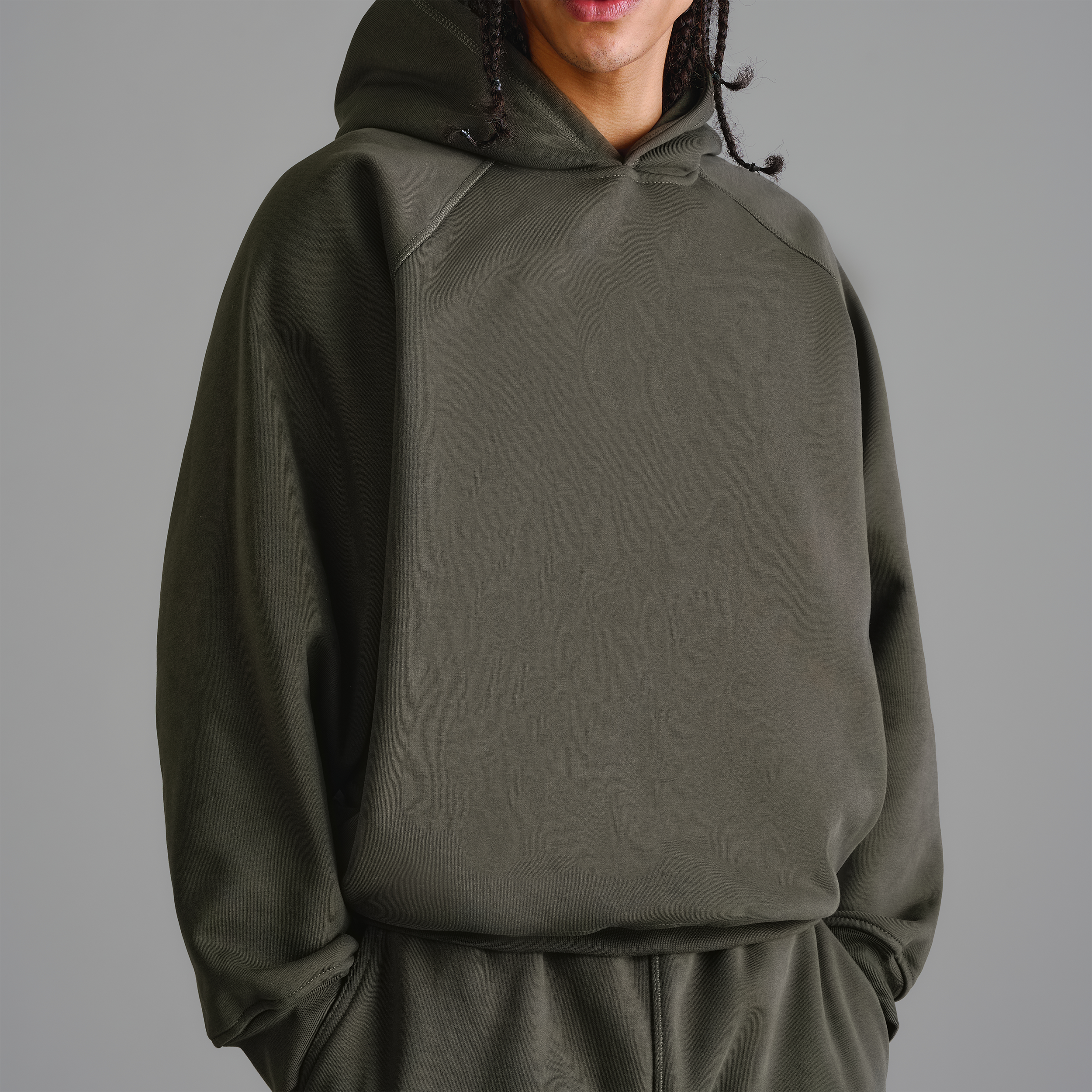 Felpa con cappuccio verde militare Premium da 500 g/m²