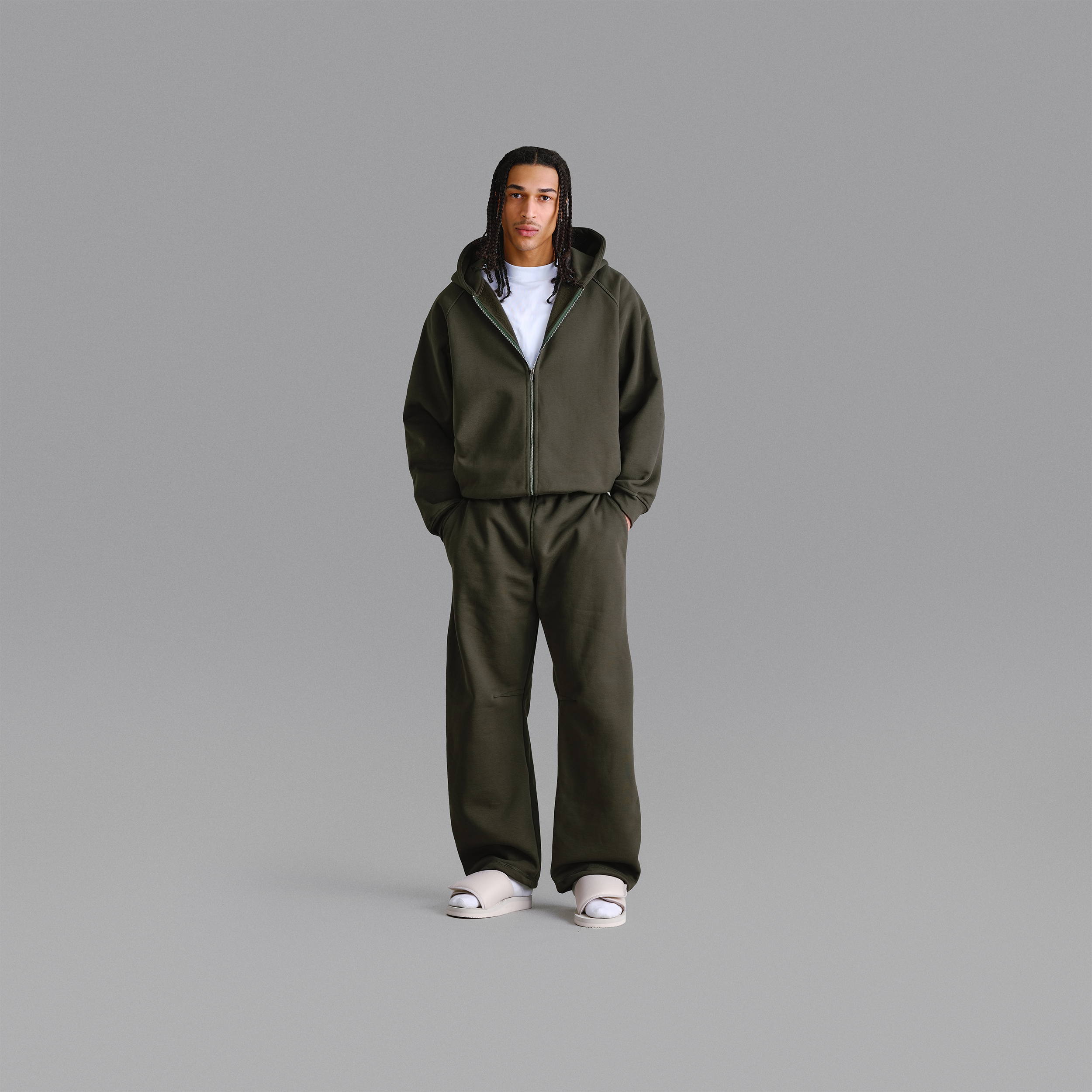 Premium 500gsm Military Green Zip Hoodie
