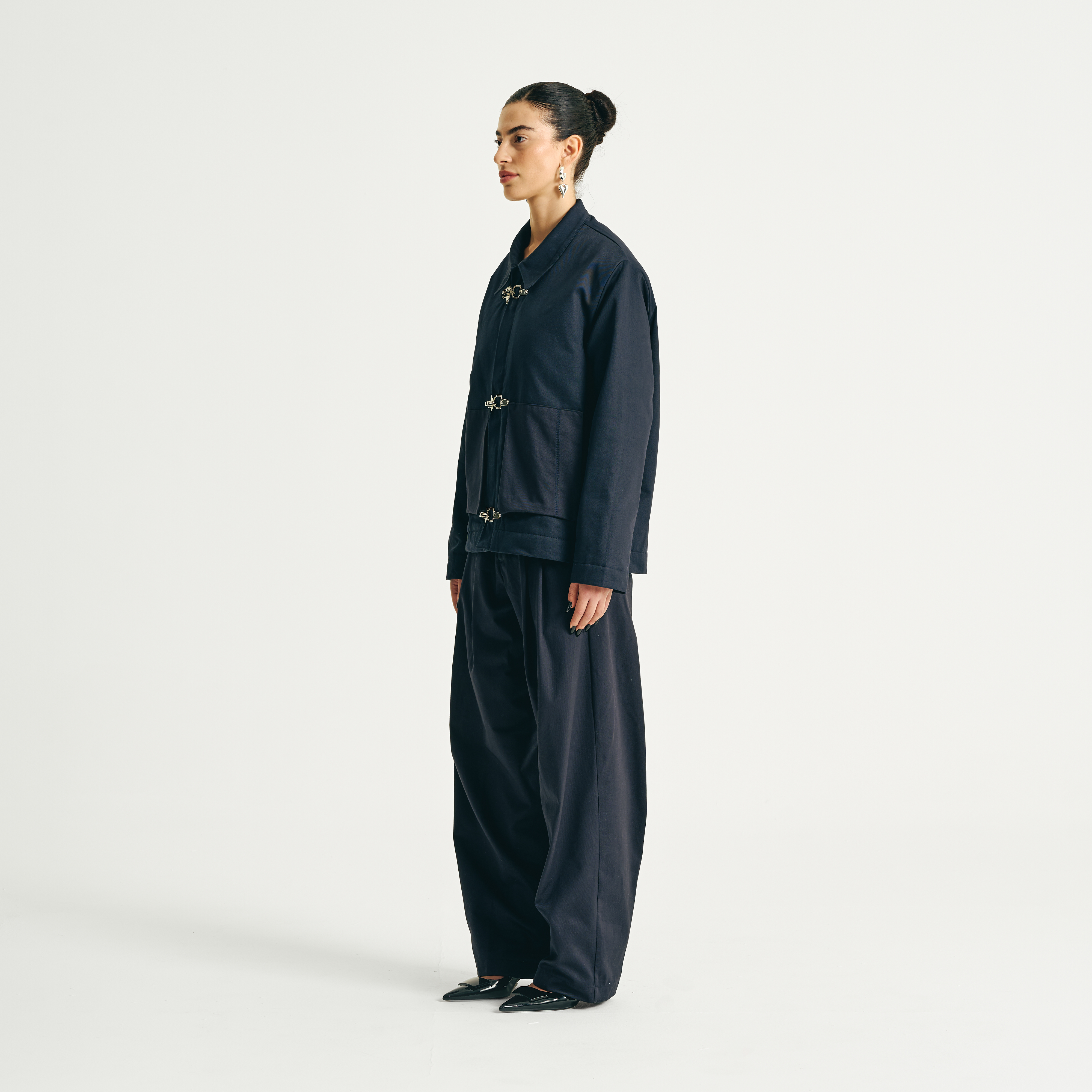 Canvas Pleated Pants - Navy Blue