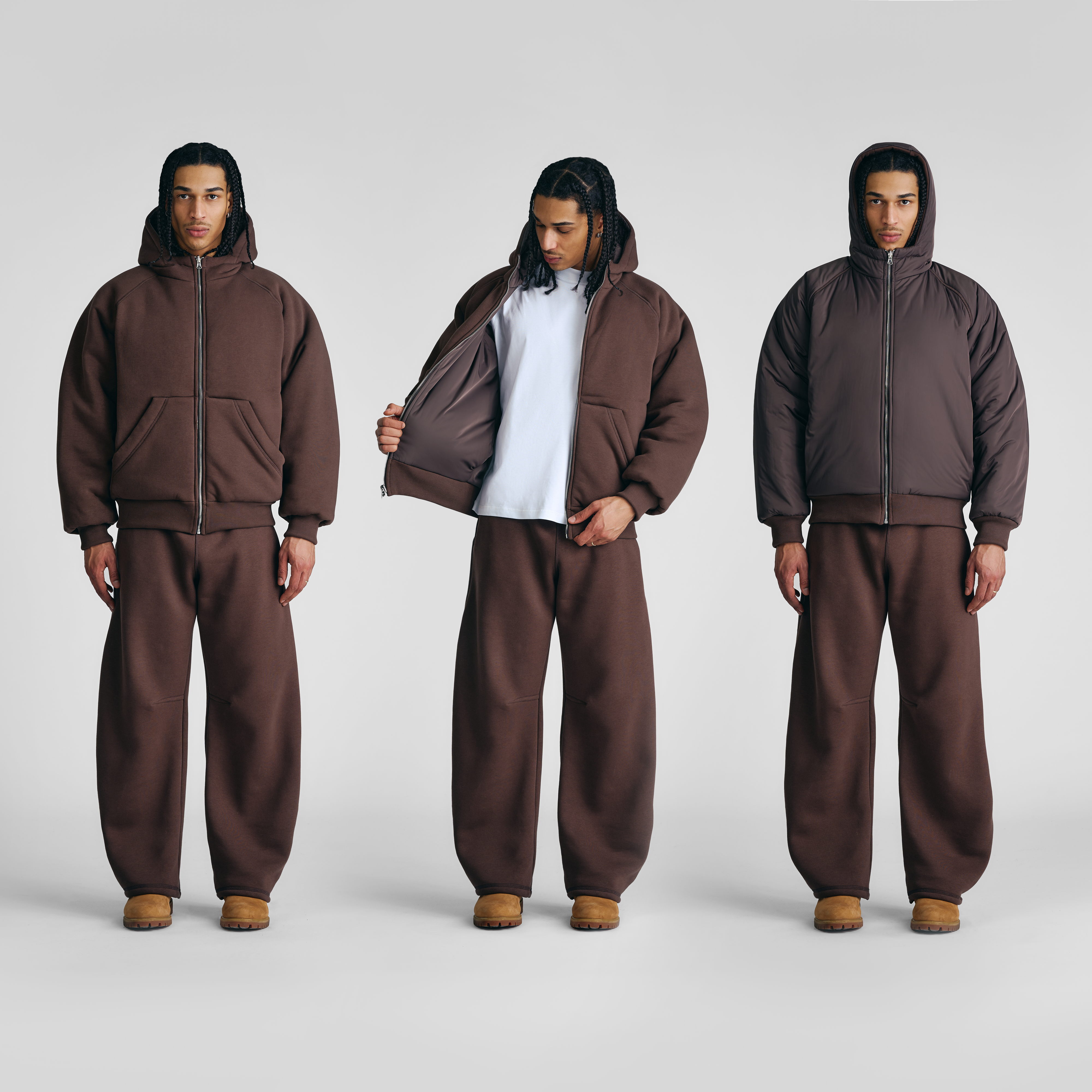 Mocha Brown 2-in-1 Padded Hoodie Jacket