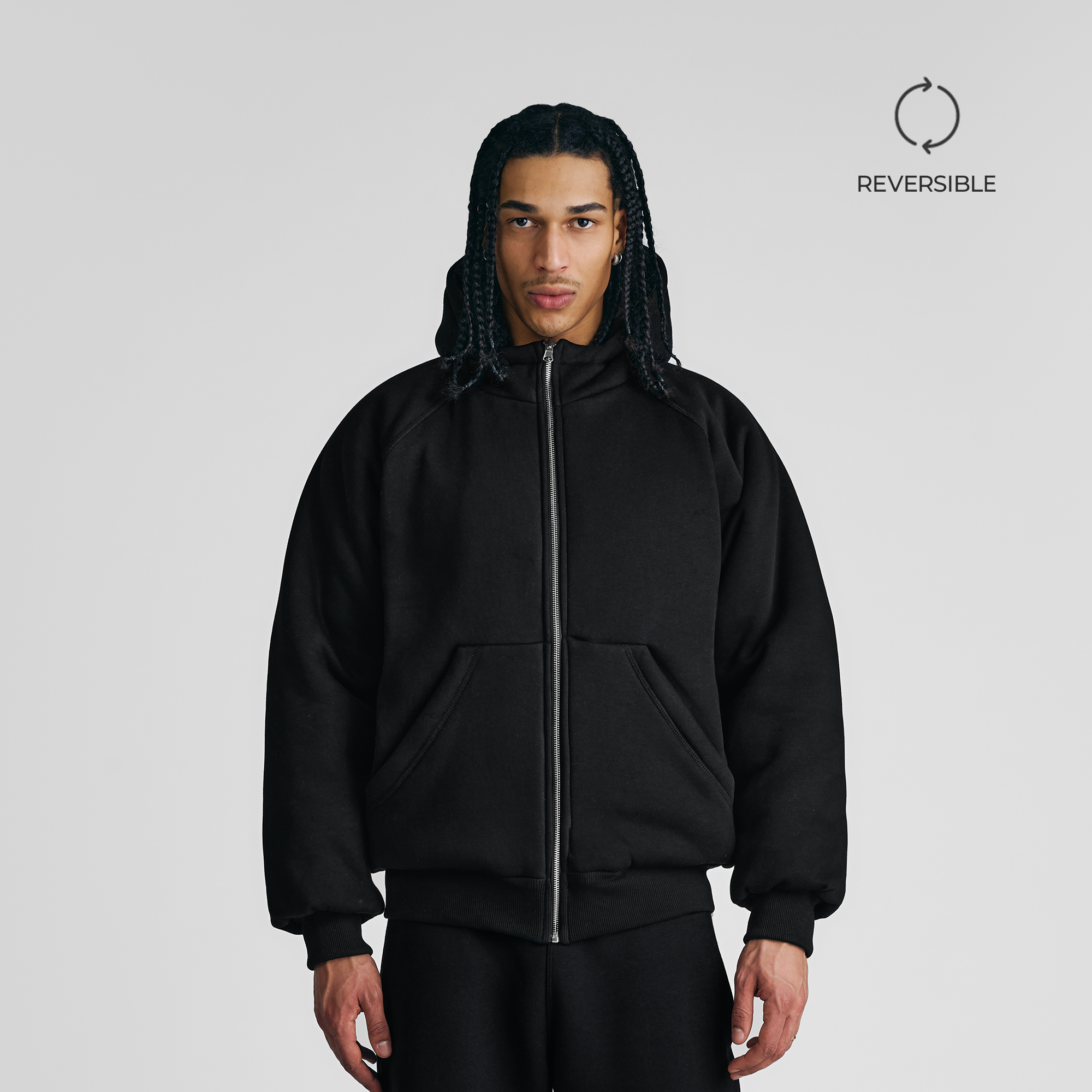 Jet Black 2-in-1 Padded Hoodie Jacket