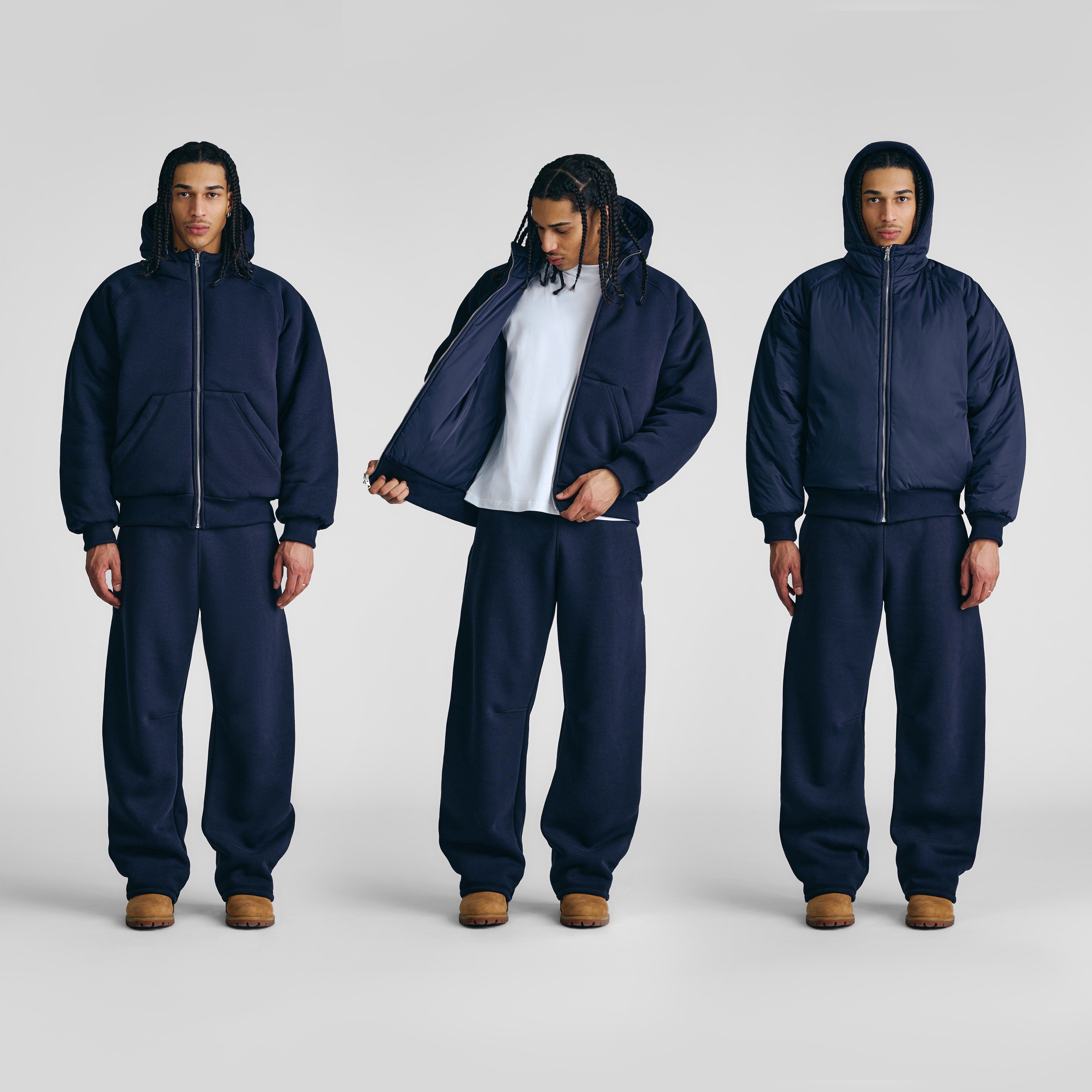 Navy Blue 2-in-1 Padded Hoodie Jacket