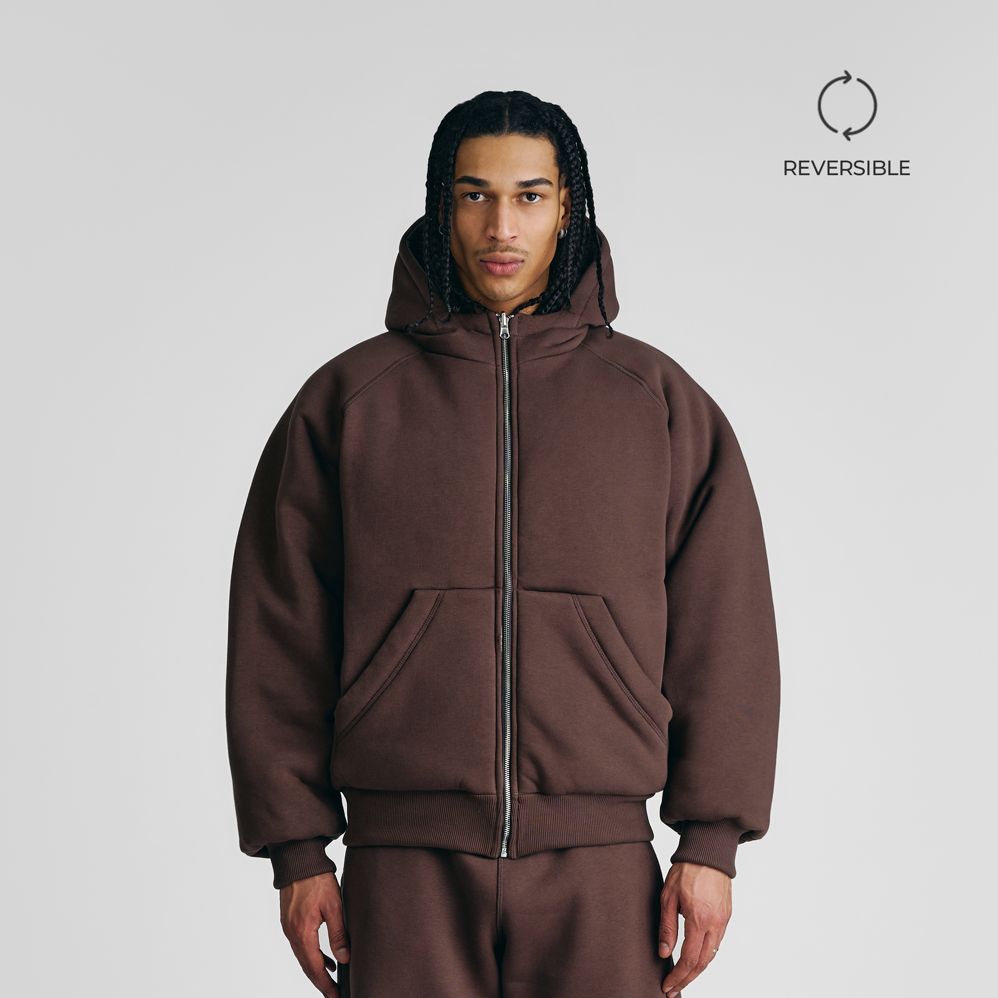 Mocha Brown 2-in-1 Padded Hoodie Jacket