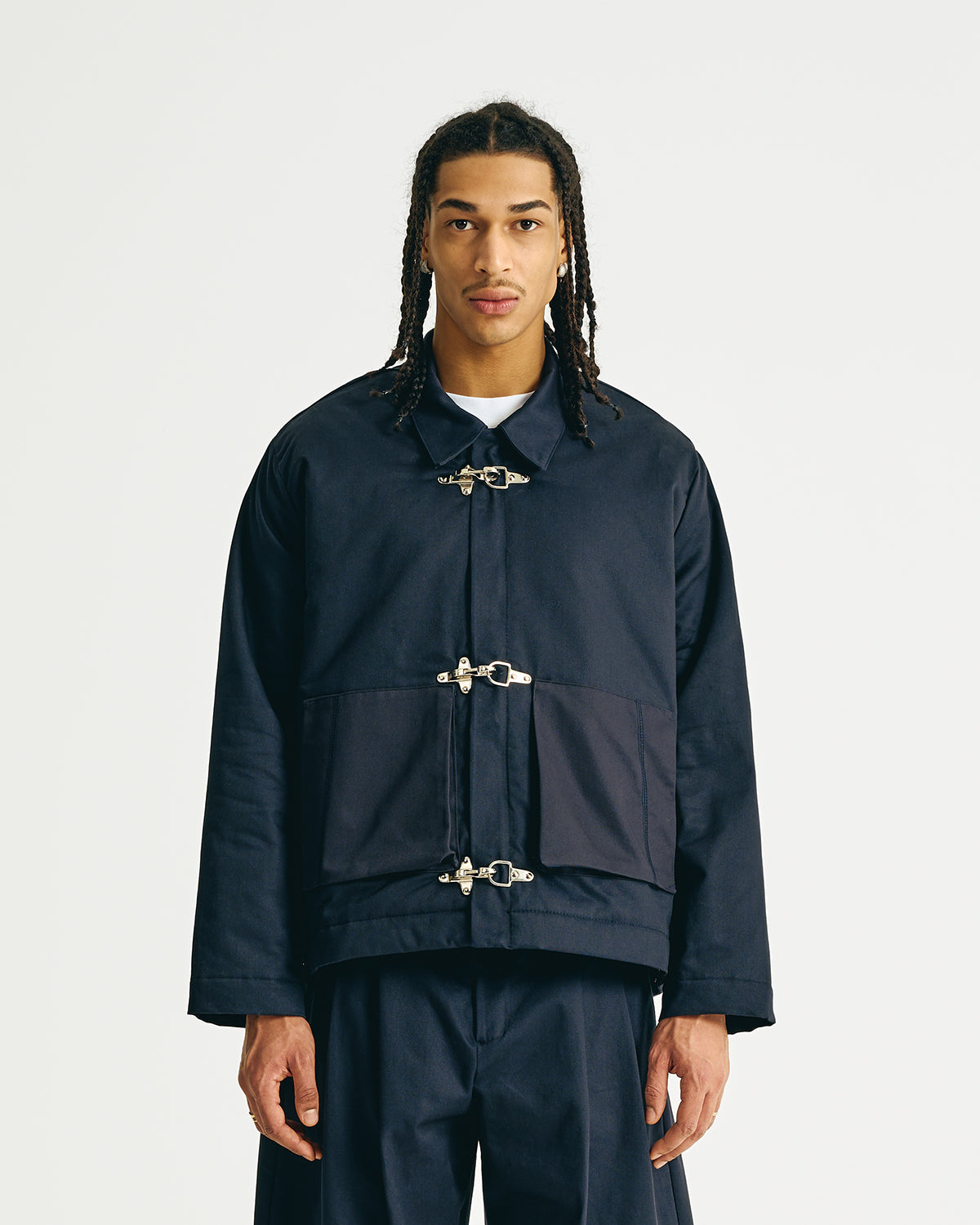 Padded Clasp Work Jacket - Navy Blue