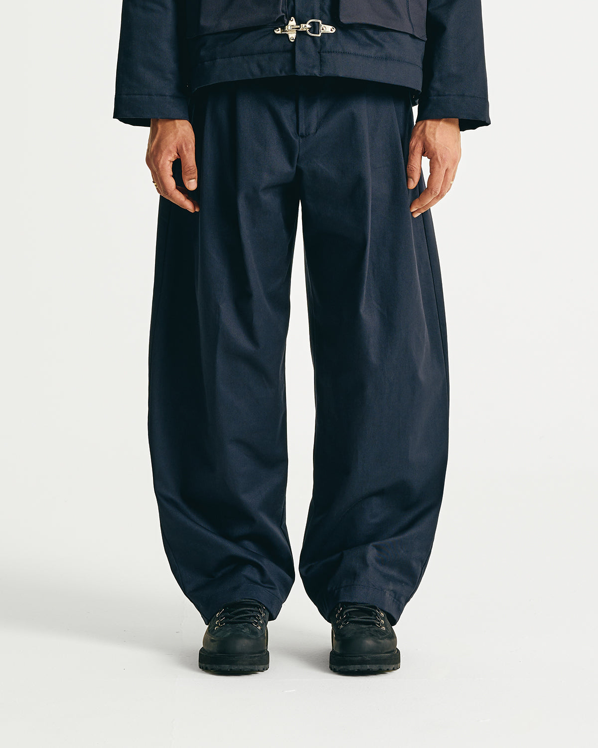Canvas Pleated Pants - Navy Blue