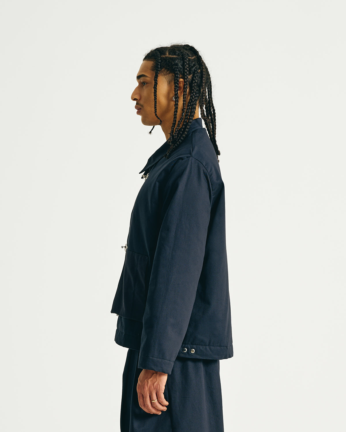 Padded Clasp Work Jacket - Navy Blue