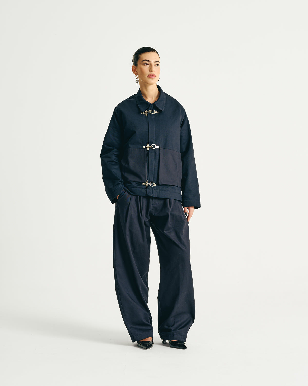 Padded Clasp Work Jacket - Navy Blue