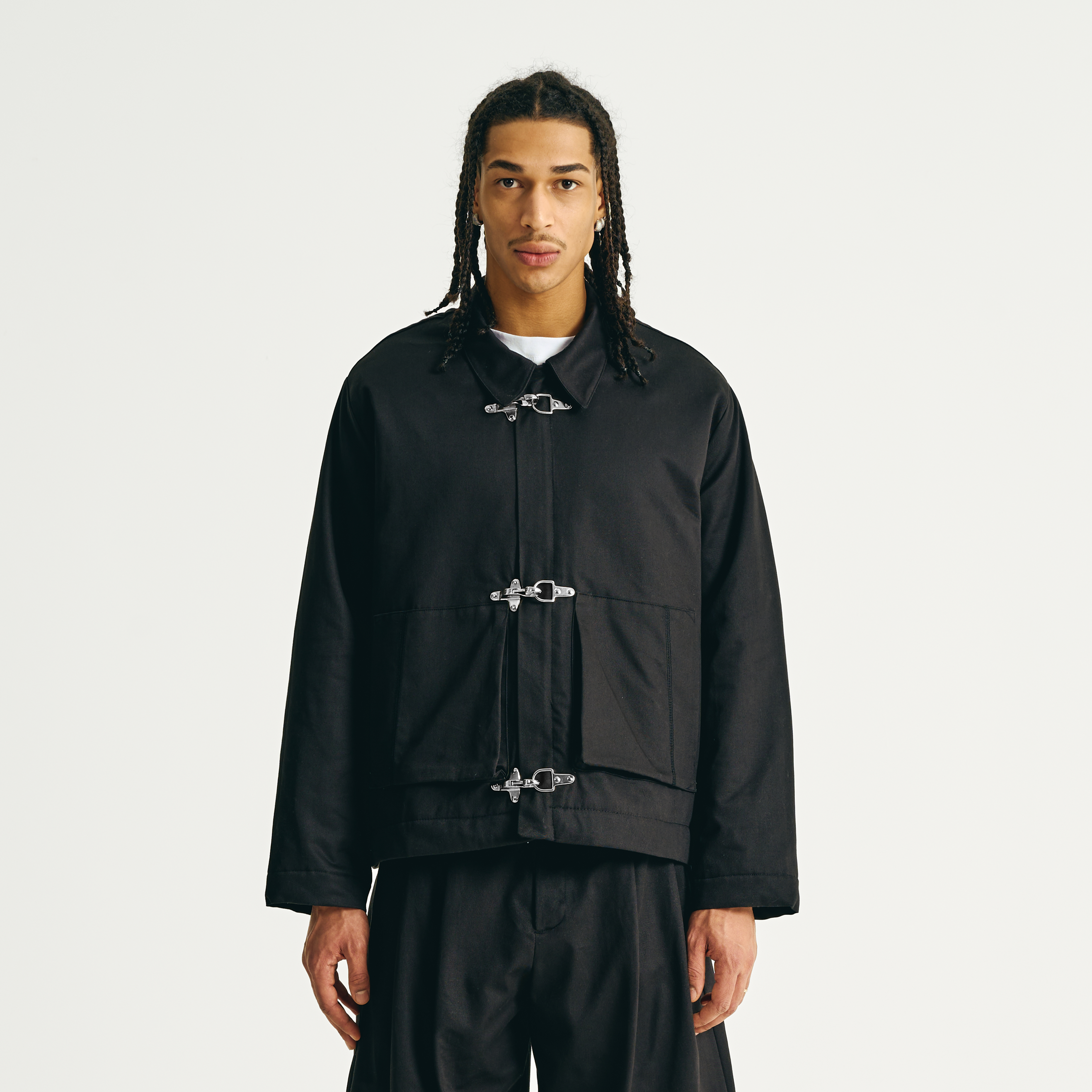 Padded Clasp Work Jacket - Jet Black