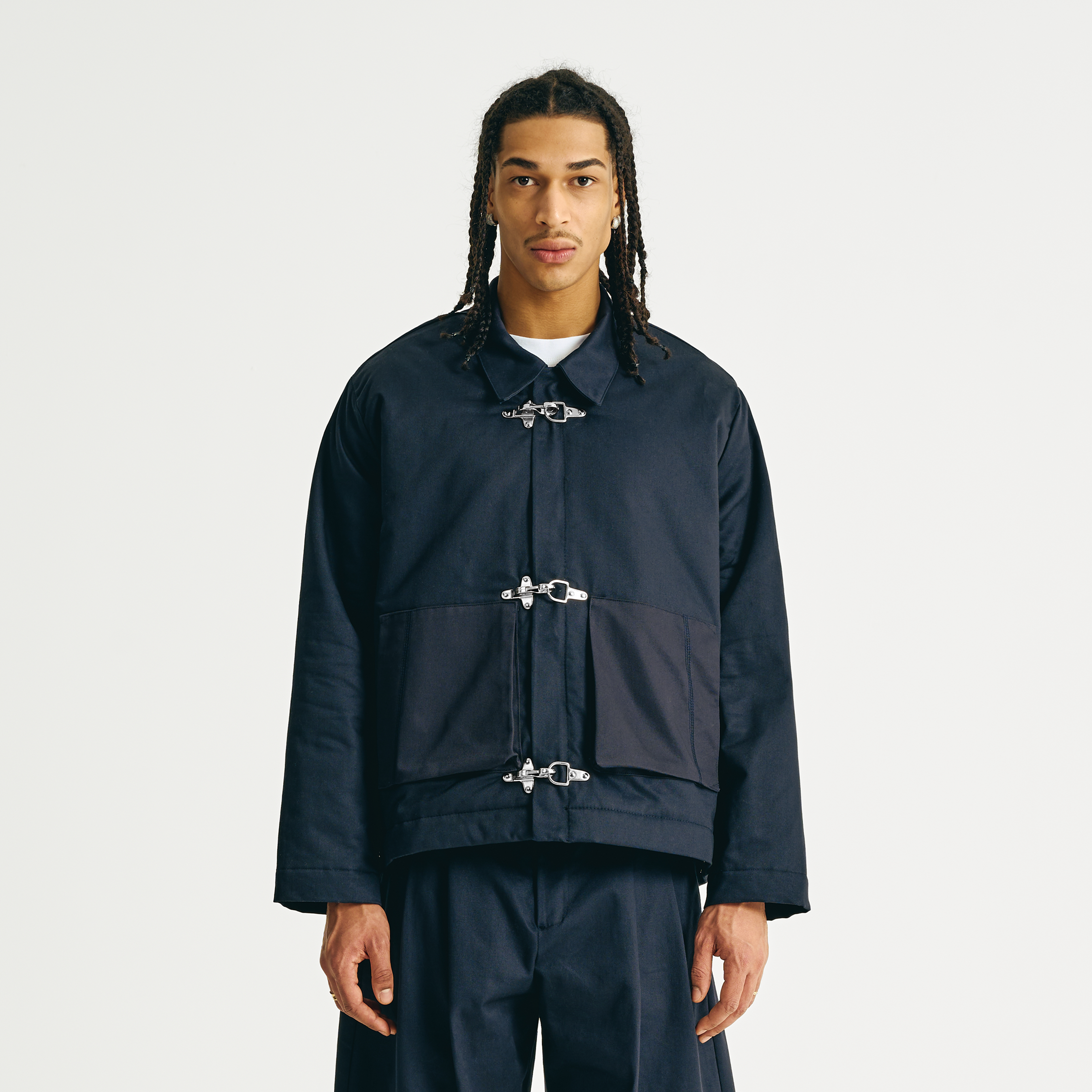 Padded Clasp Work Jacket - Navy Blue