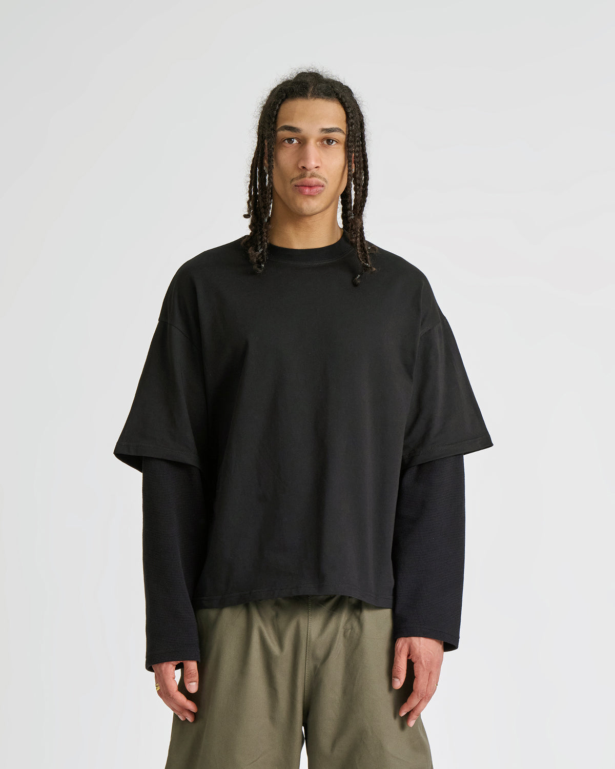 Waffle Jet Black Double-Sleeve Tee