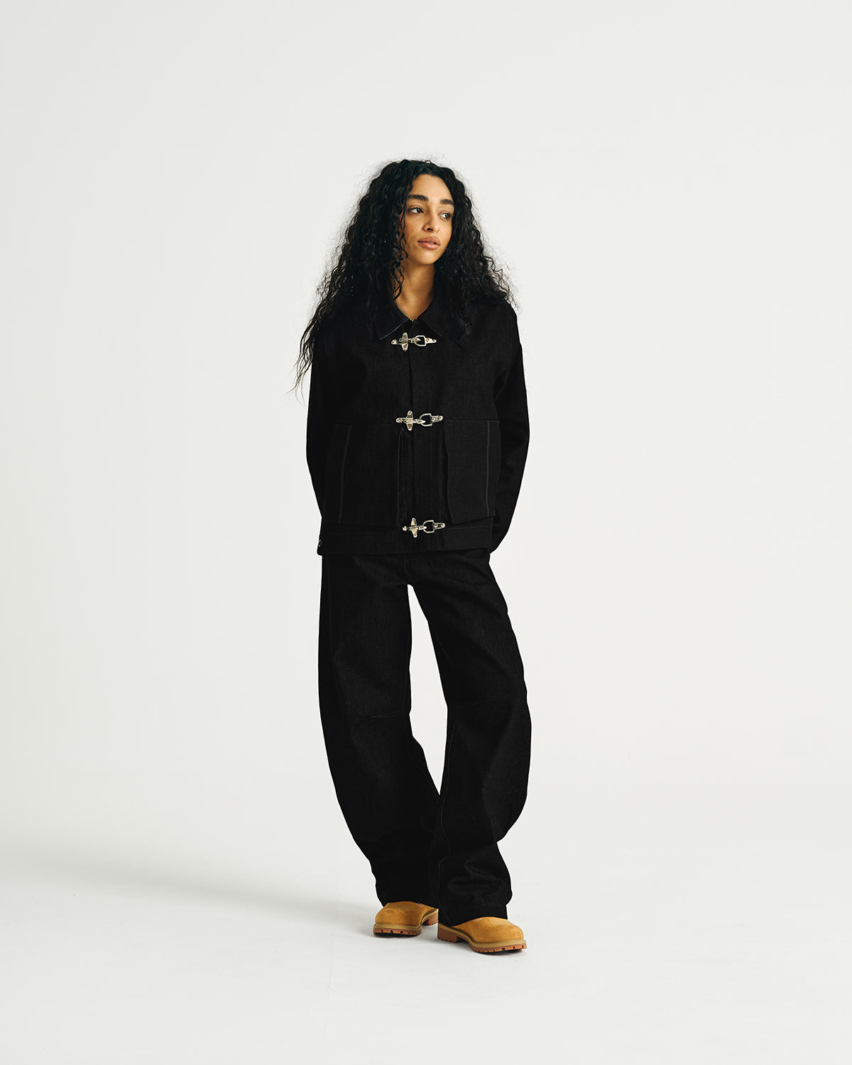 Raw Denim Clasp Work Jacket - Jet Black
