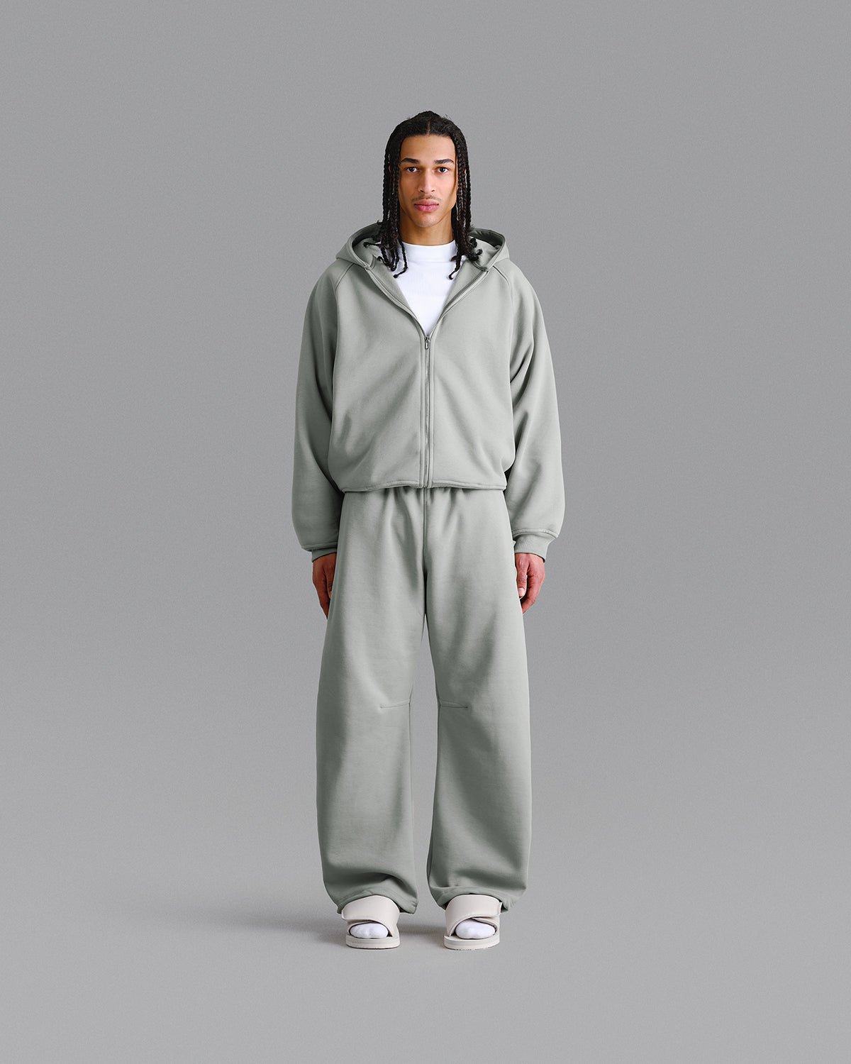 Premium 500gsm Dust Matcha Zip Hoodie