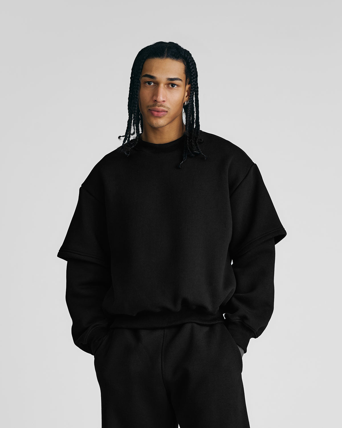 Jet Black Double-Sleeve Crewneck