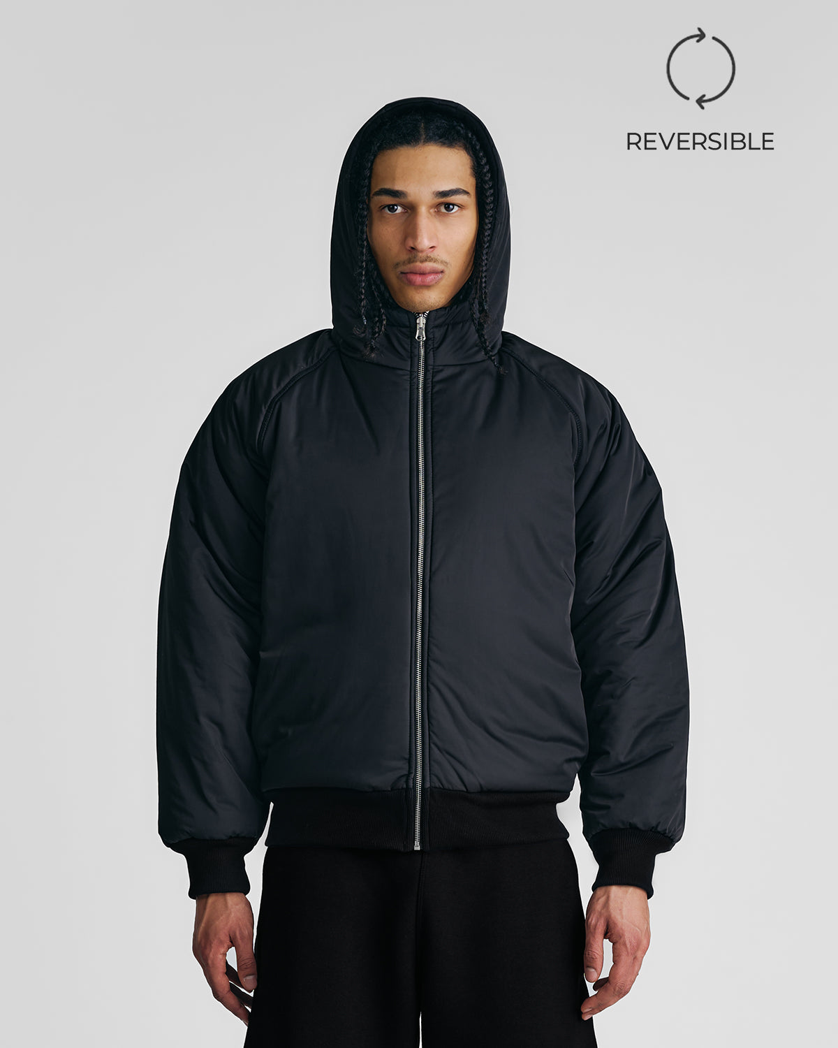 Jet Black 2-in-1 Padded Hoodie Jacket