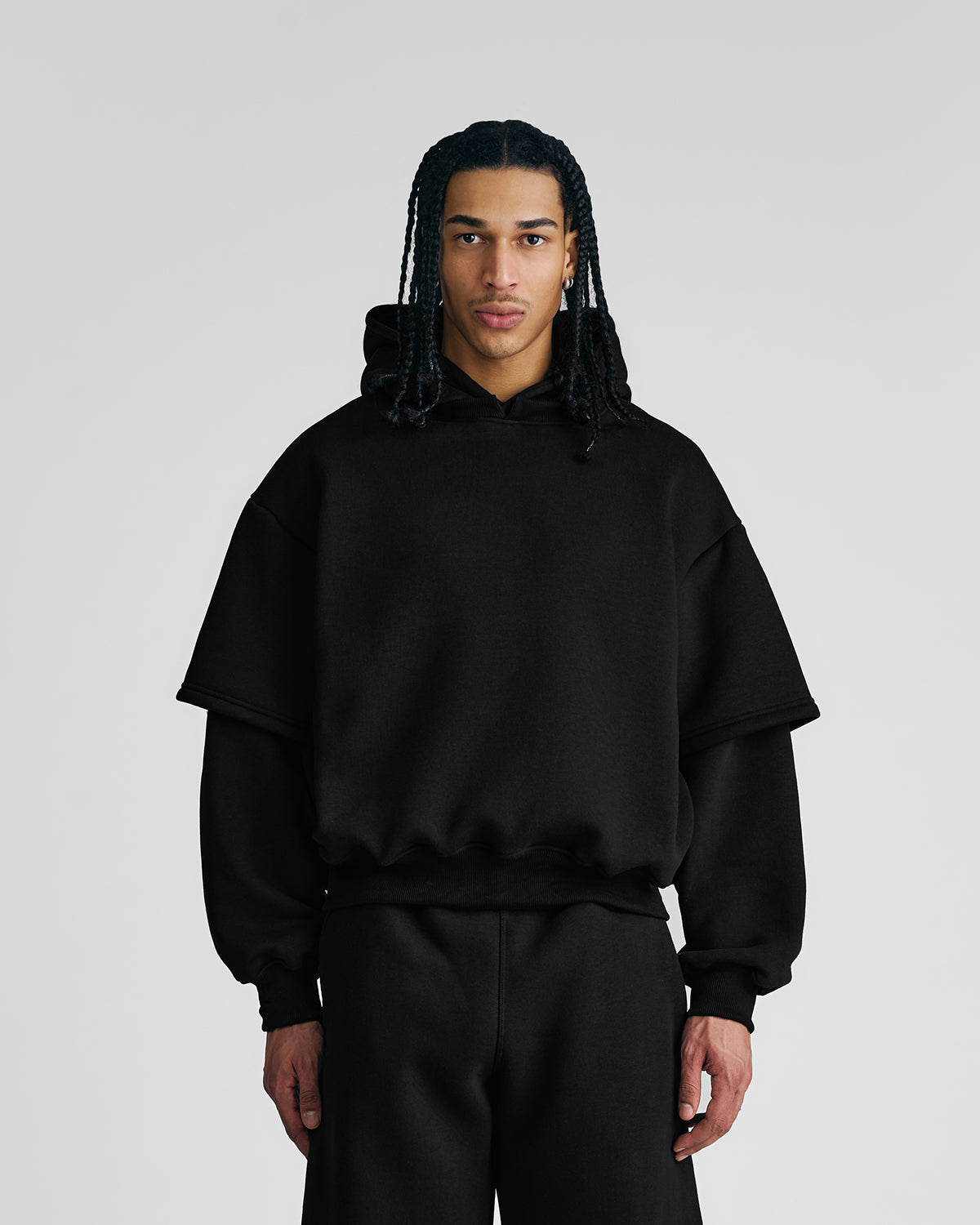 Jet Black Double-Sleeve Hoodie