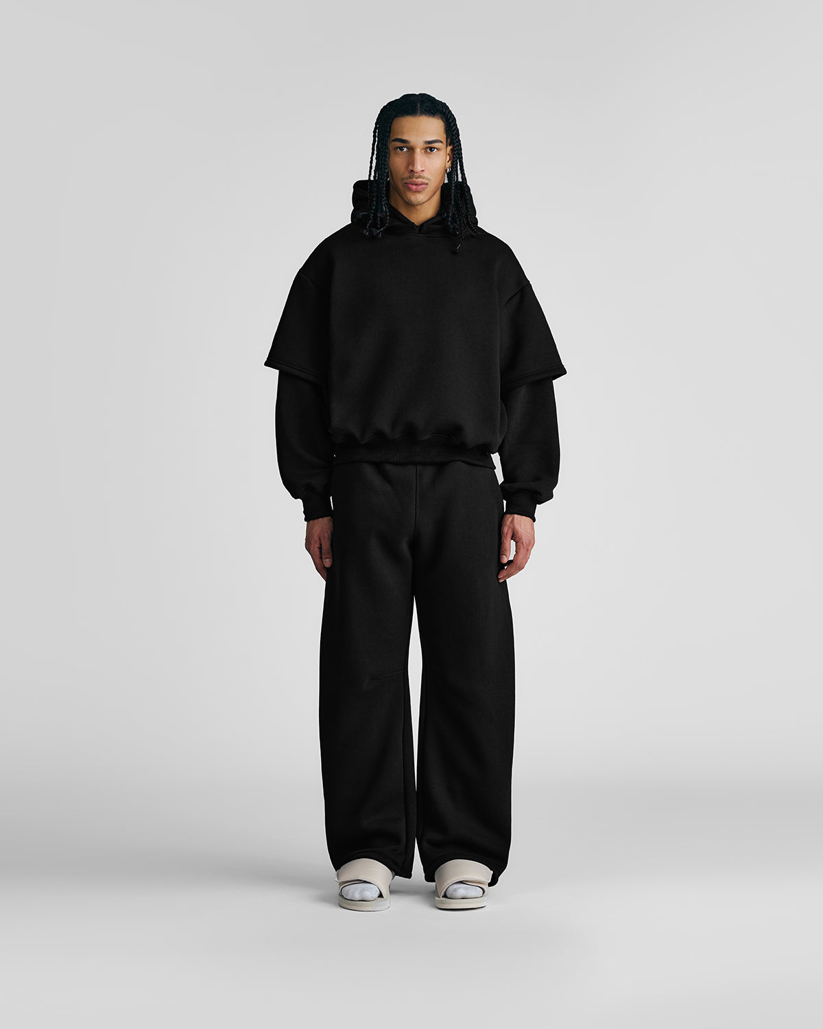 Jet Black Double-Sleeve Hoodie