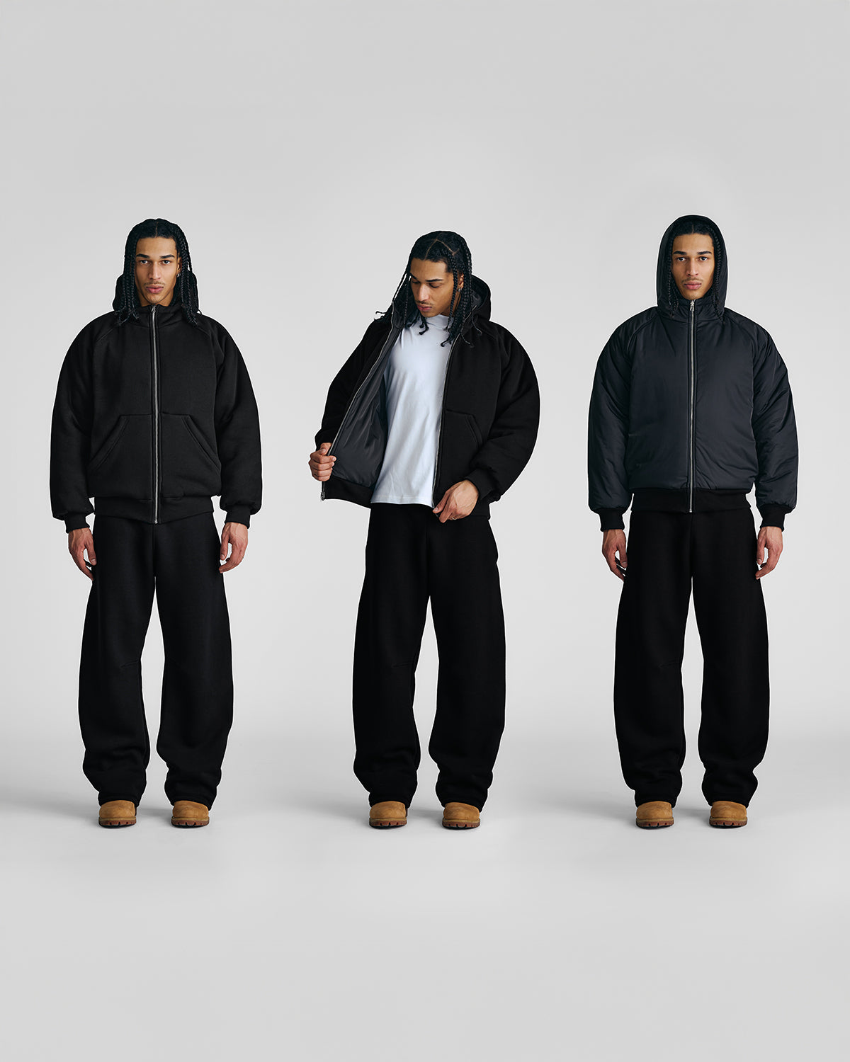 Jet Black 2-in-1 Padded Hoodie Jacket
