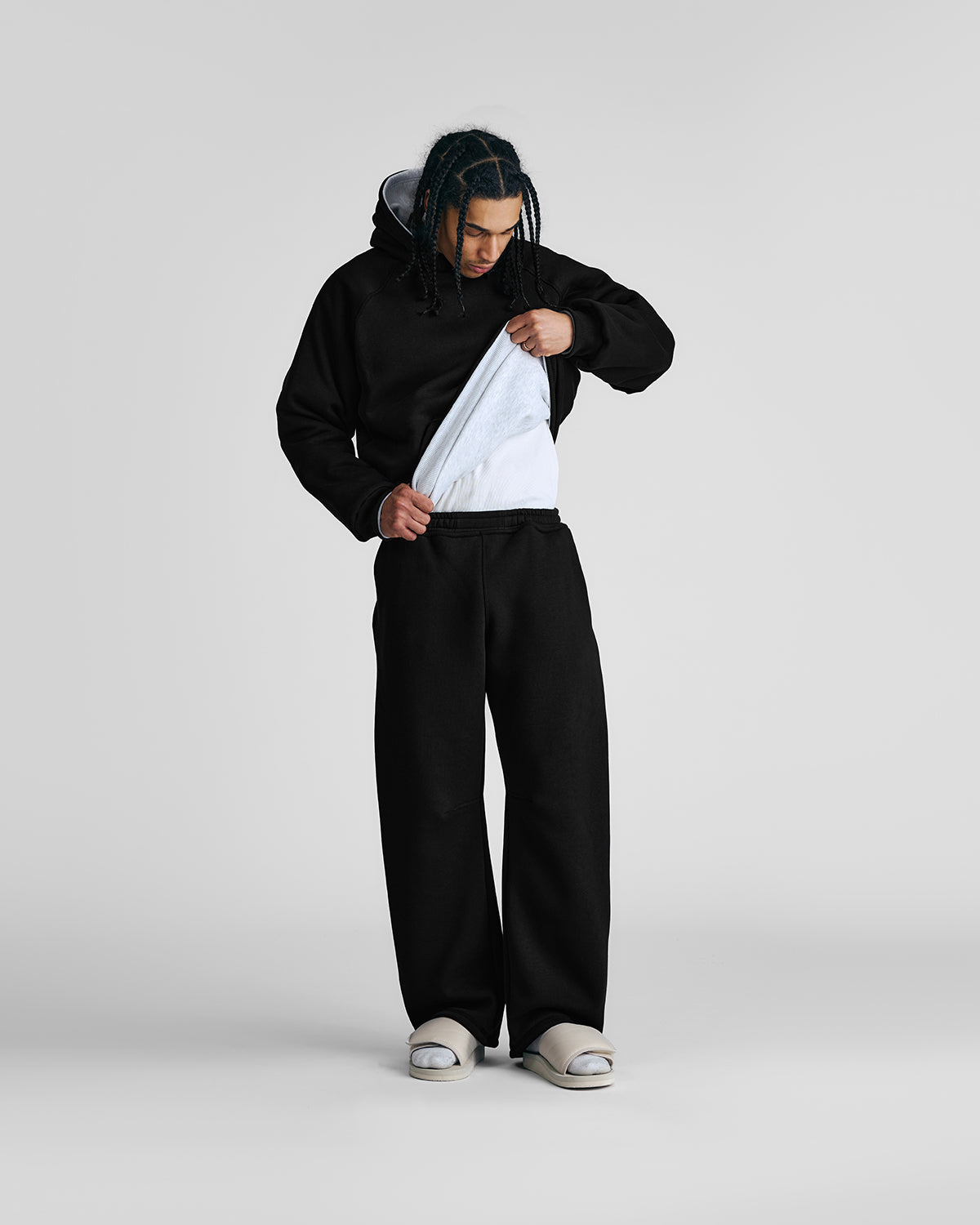 Jet Black & Gym Grey Double Face Hoodie