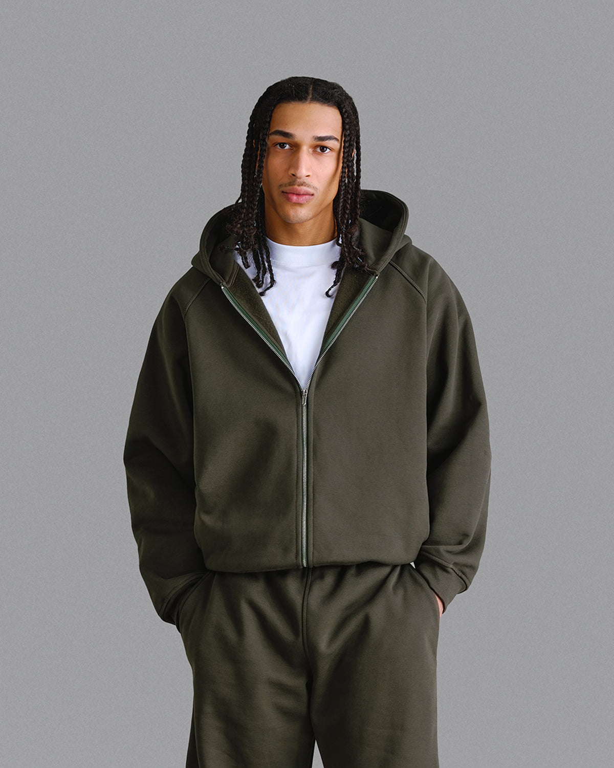 Premium 500gsm Military Green Zip Hoodie