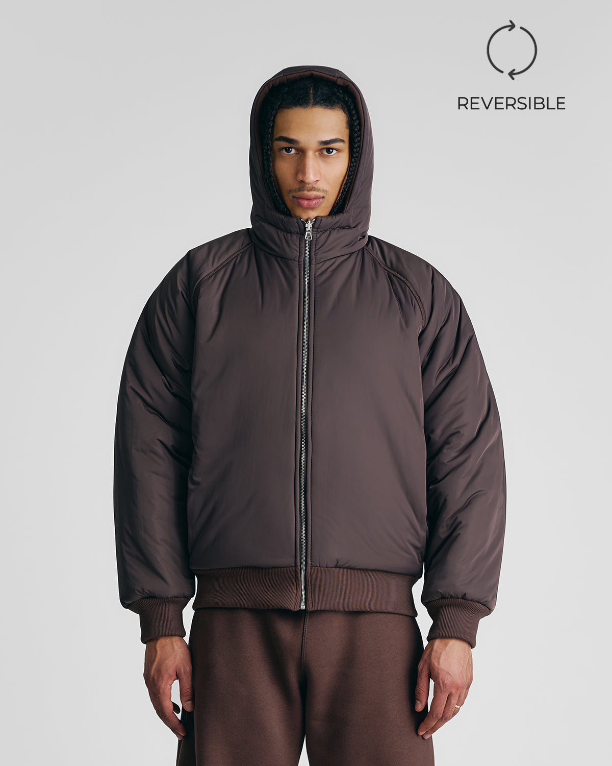 Mocha Brown 2-in-1 Padded Hoodie Jacket