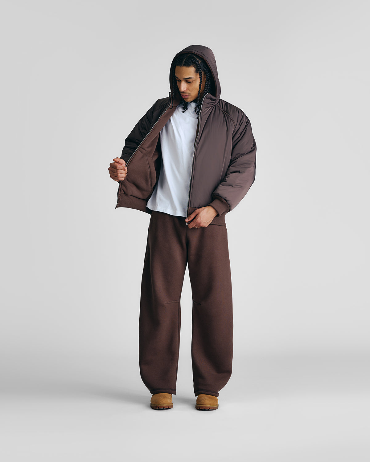 Mocha Brown 2-in-1 Padded Hoodie Jacket
