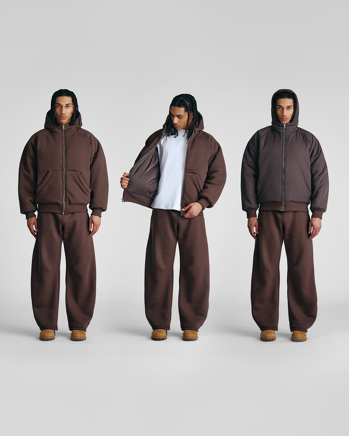 Mocha Brown 2-in-1 Padded Hoodie Jacket