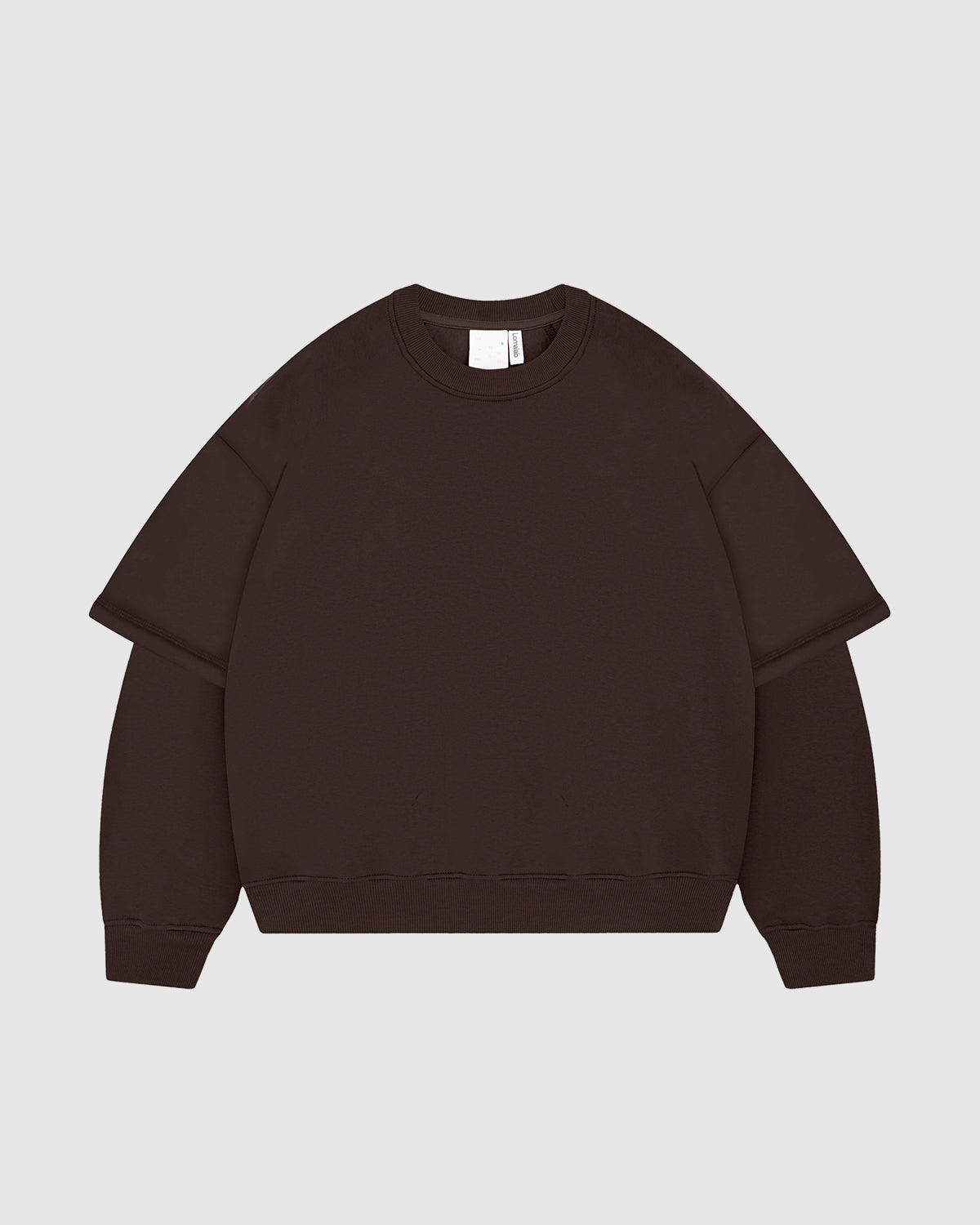 Mocha Brown Double-Sleeve Crewneck