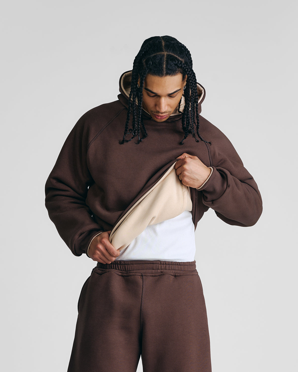 Mocha Brown & Soft Sand Double Face Hoodie