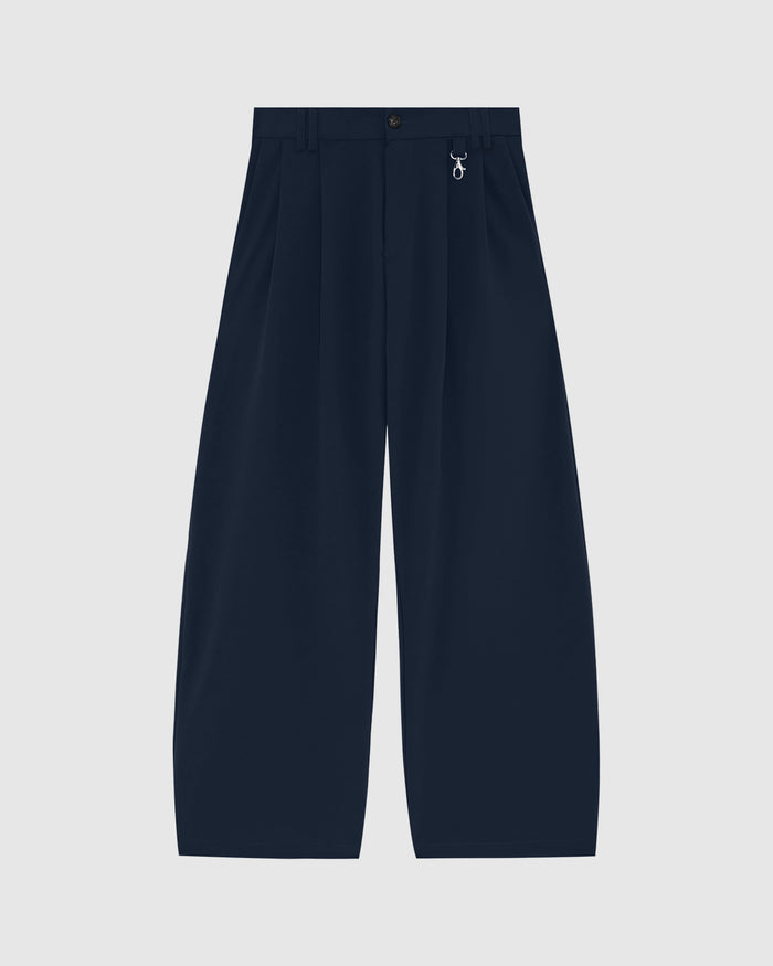 Canvas Pleated Pants - Navy Blue