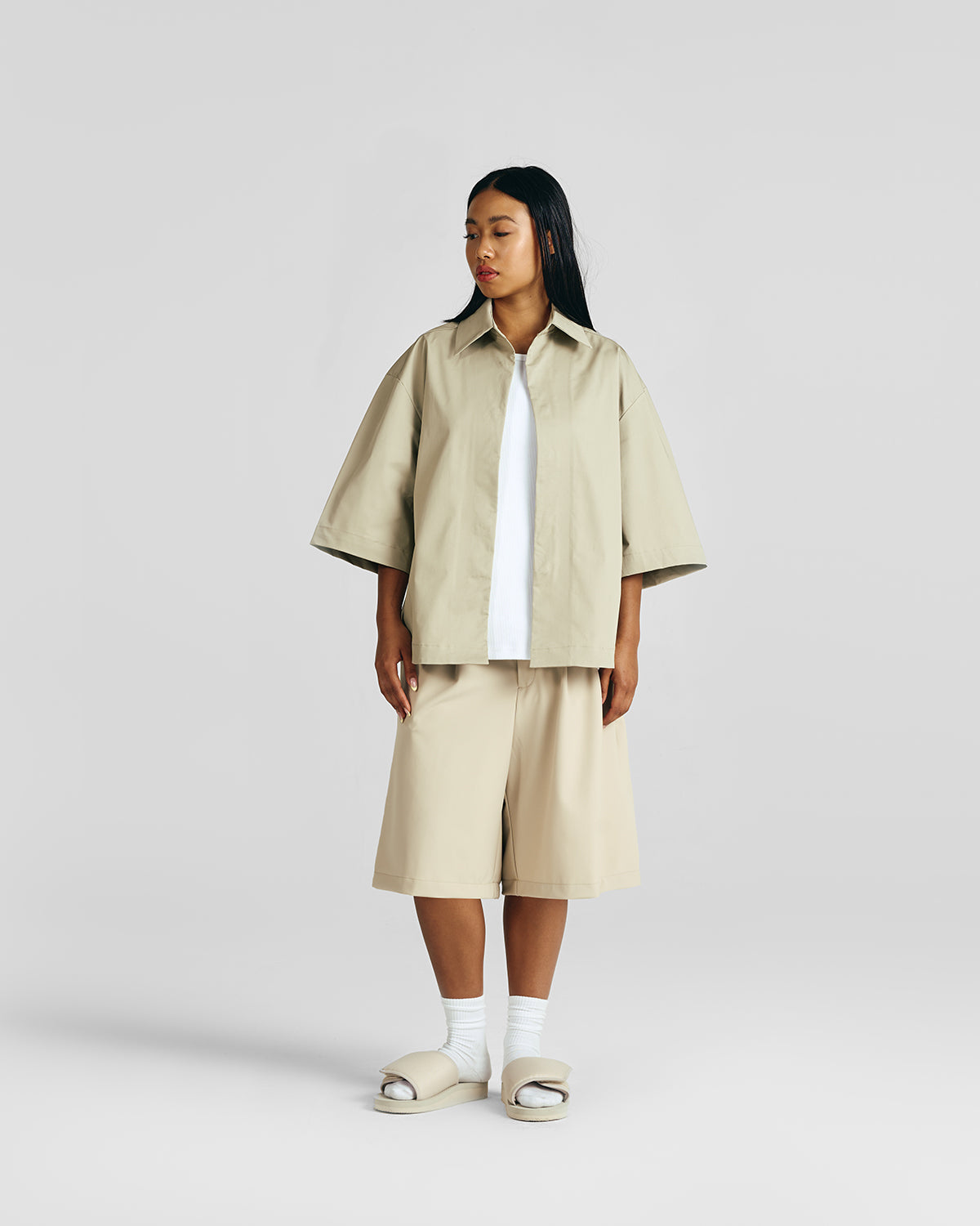 Pure Sand Everyday Pleated Jorts