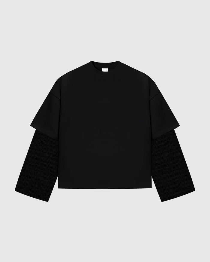 Waffle Jet Black Double-Sleeve Tee