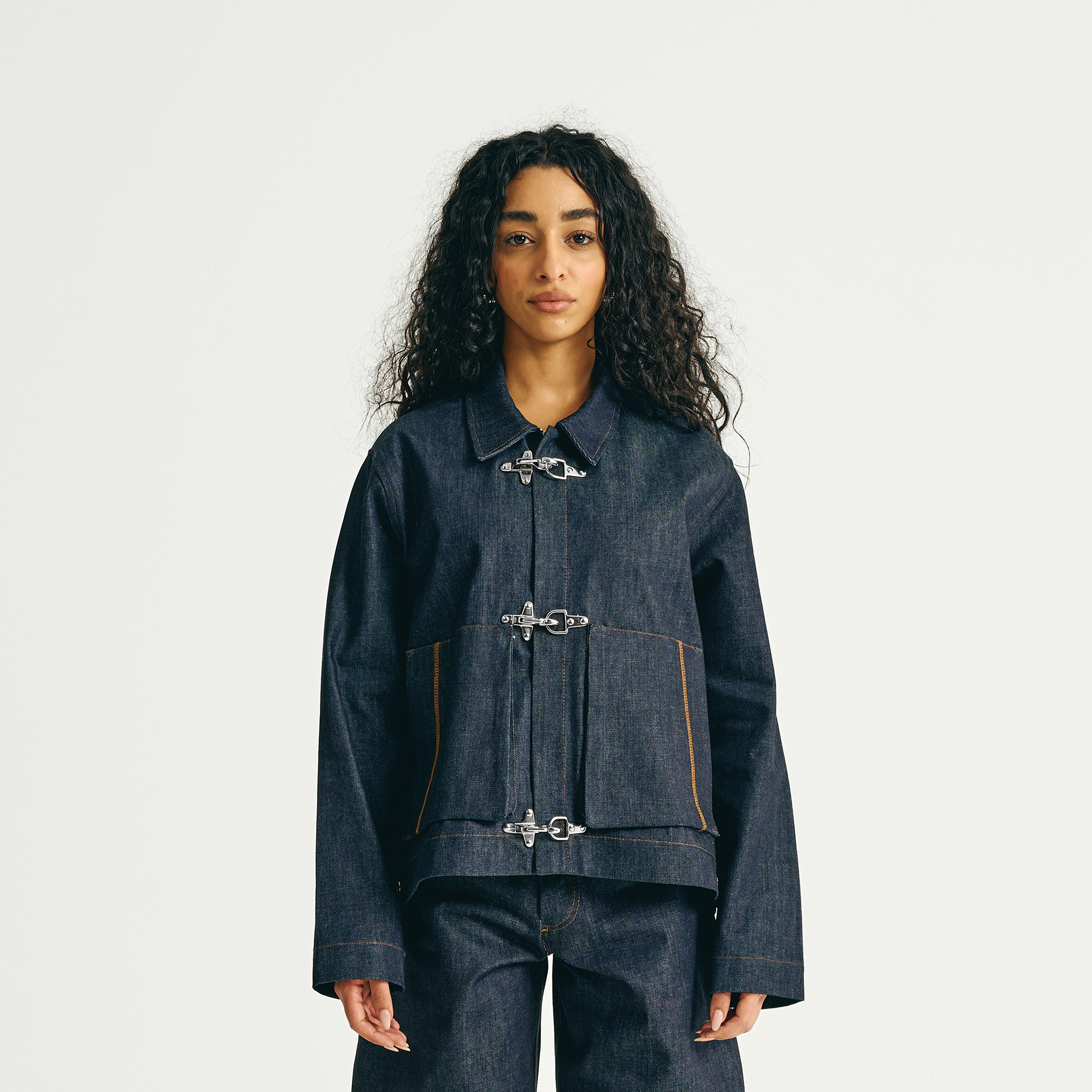 Raw Denim Clasp Work Jacket - Indigo